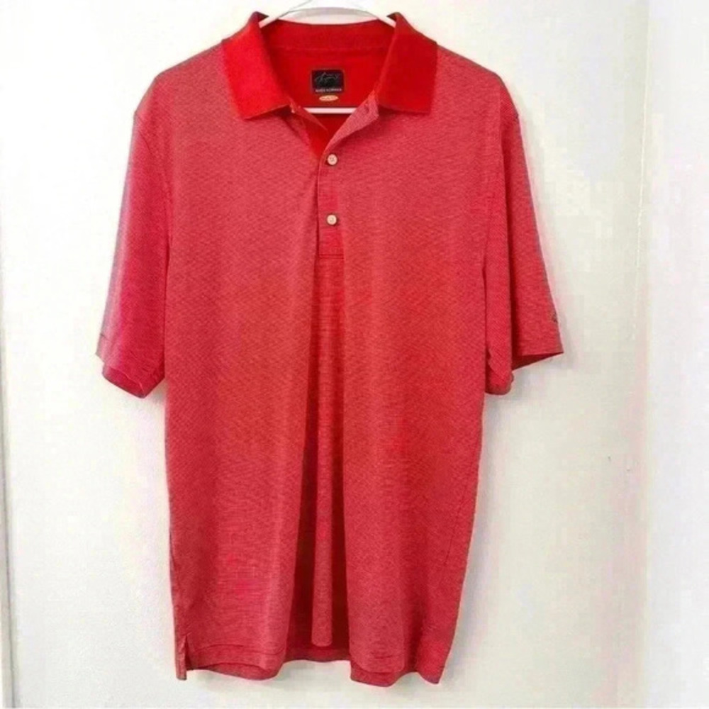 Greg Norman PlayDry Men's‎ Doral Golf Course Polo Shirt M Red/White Stripe Logo